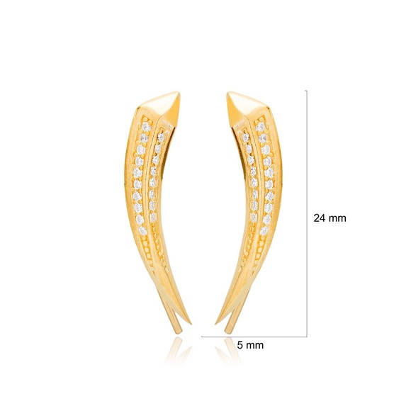 Gold Vermeil CZ Crawler Earrings - Picture 7 of 9